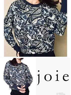 Joie “Caleigh” Paisley Pattern Cropped Pullover Sweatshirt w/ Thumbholes